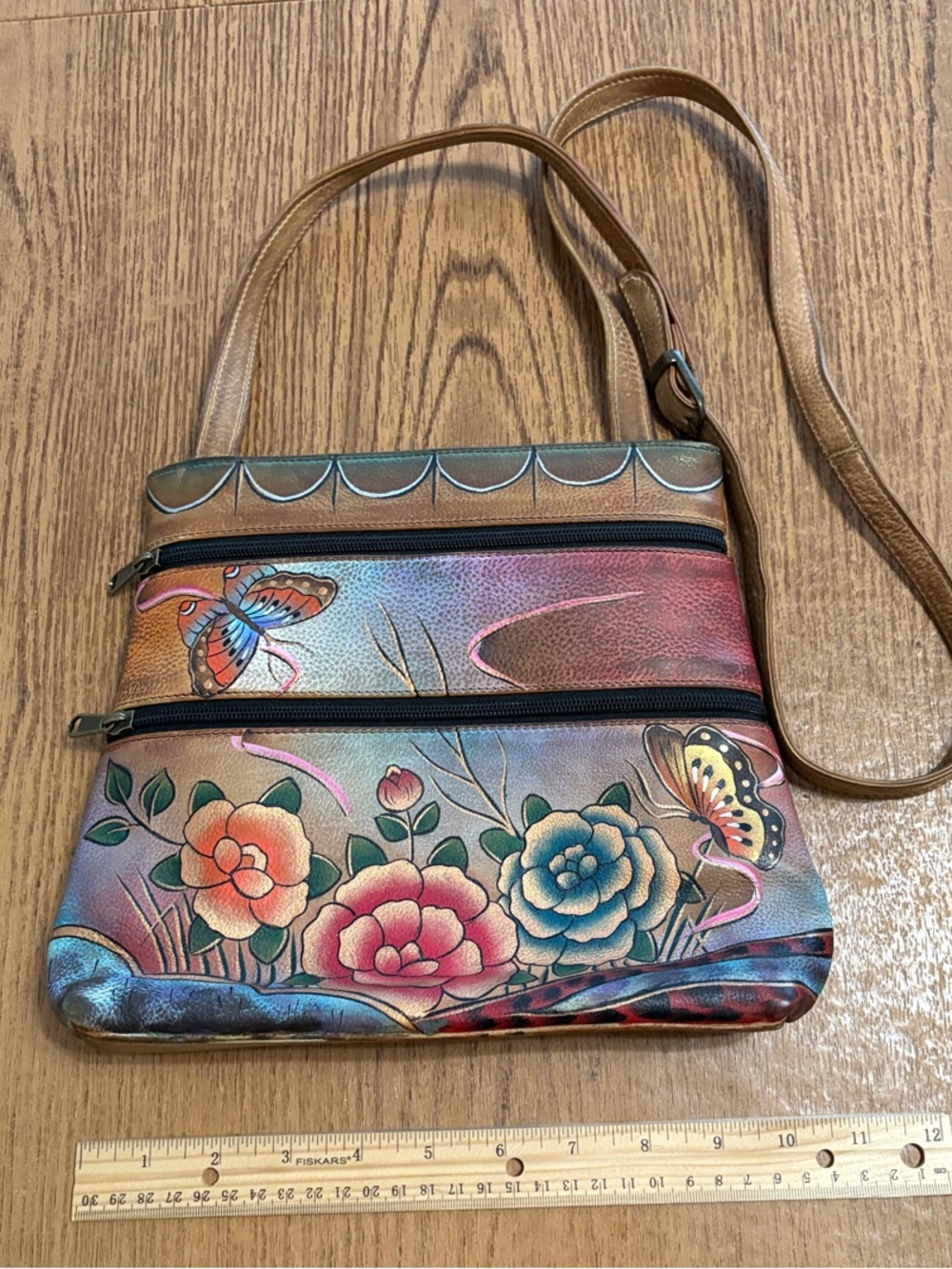 Hand-Painted Floral Crossbody Bag in Multicolor